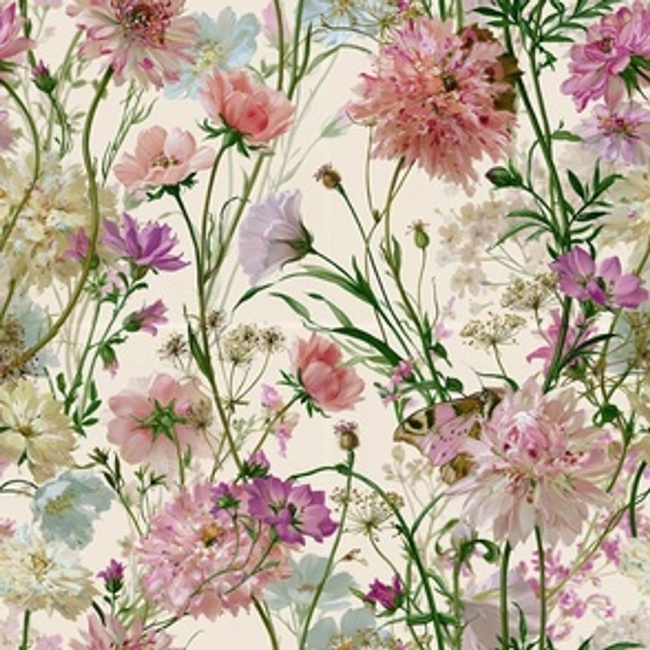 Pastel Wildflower Meadow 5 by Igor Vasiliadis - Elegant Ivory Botanical wallpaper and fabric