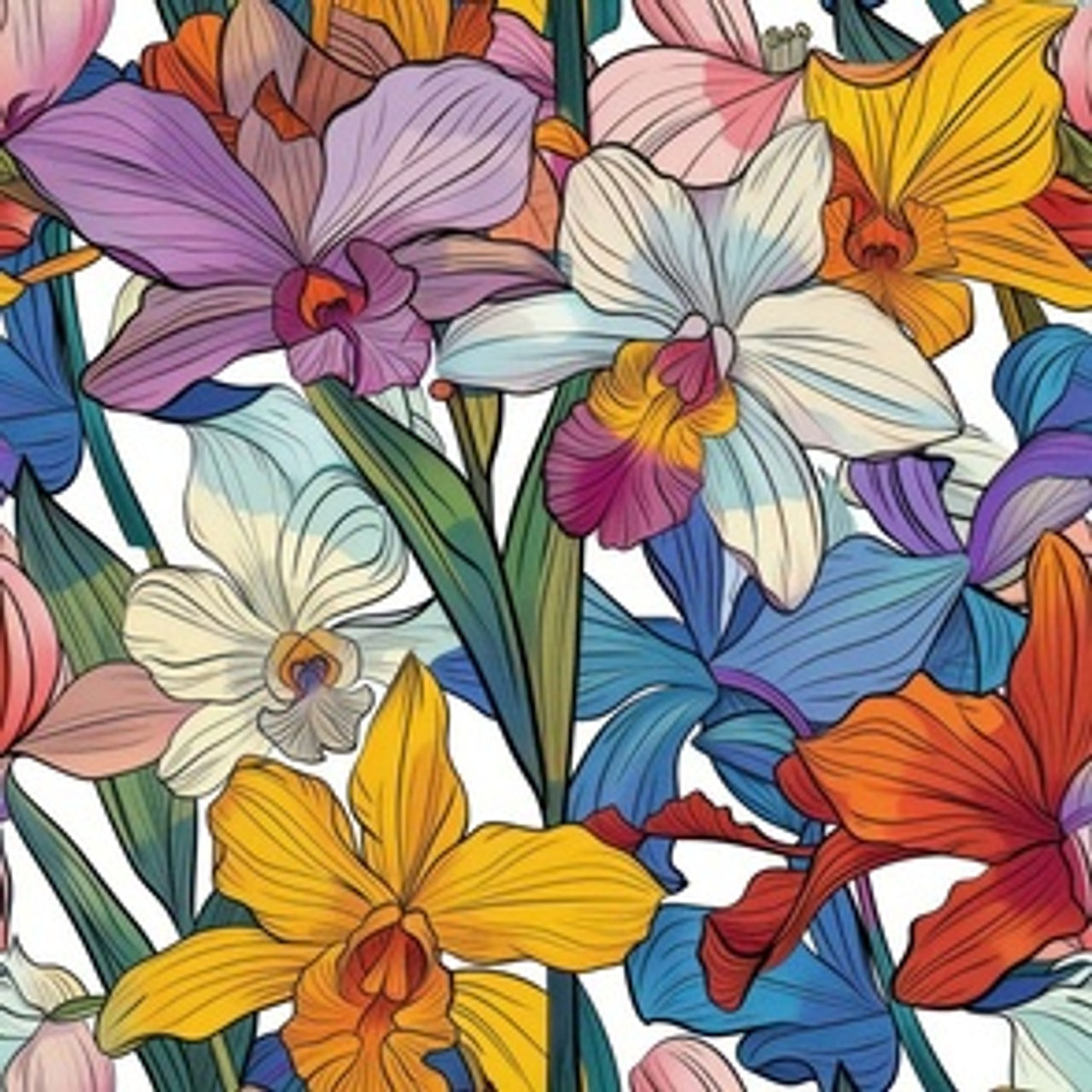 Bold Outline Floral-6 by Igor Vasiliadis - Chic Bold Outlined Floral wallpaper and fabric