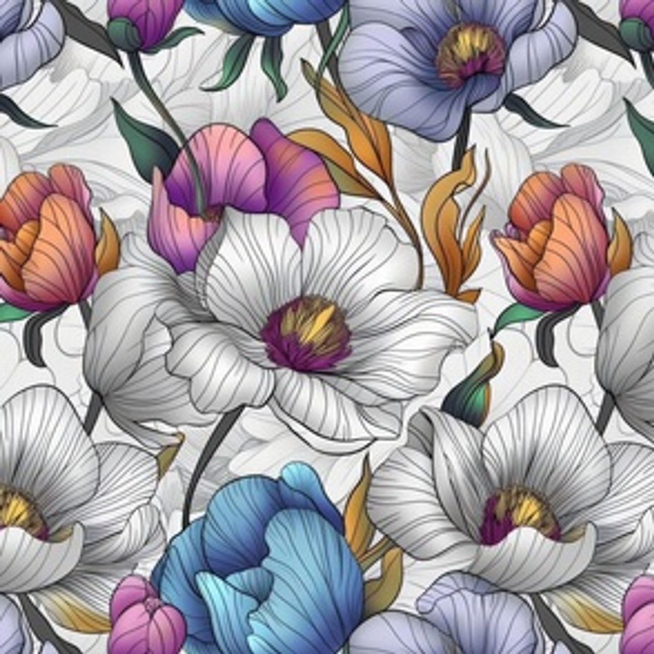 Chic Bold Outlined Floral-45 by Igor Vasiliadis - Chic Bold Outlined Floral wallpaper and fabric