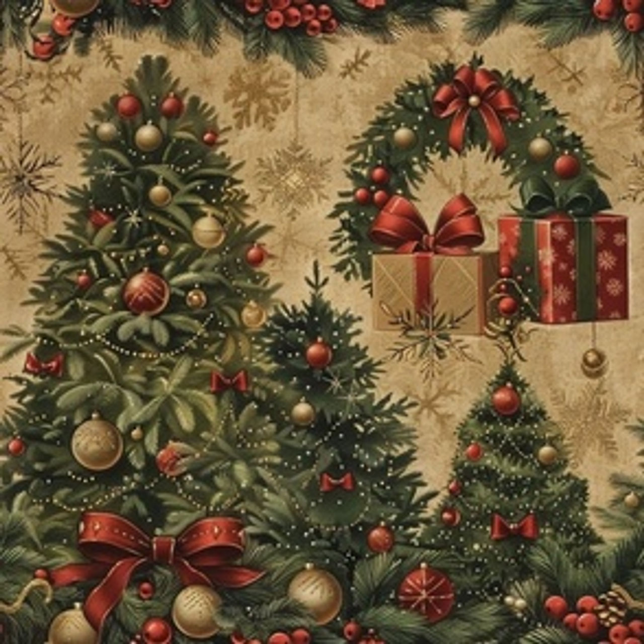 Christmas Theme On Gold-1 by Igor Vasiliadis - Opulent Christmas Heritage wallpaper and fabric