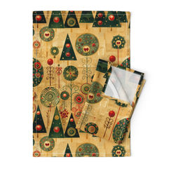 Christmas Theme On Gold-10 Tea Towel