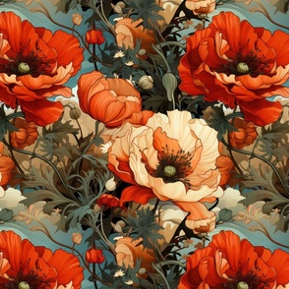 Art Nouveau Flair-79 wallpaper by Igor Vasiliadis - Opulent Poppy Bloom collection