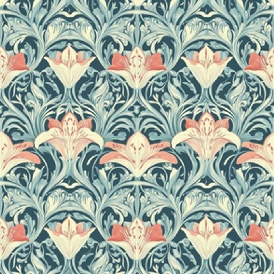 Red And Cream On Muted Teal Jugendstil-3
