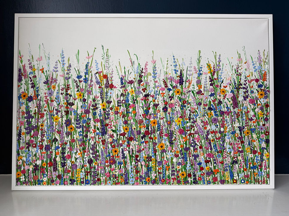 Thumbnail: Framed Original Canvas - “Buzzing Wildflowers” - 75.2x50.8cm