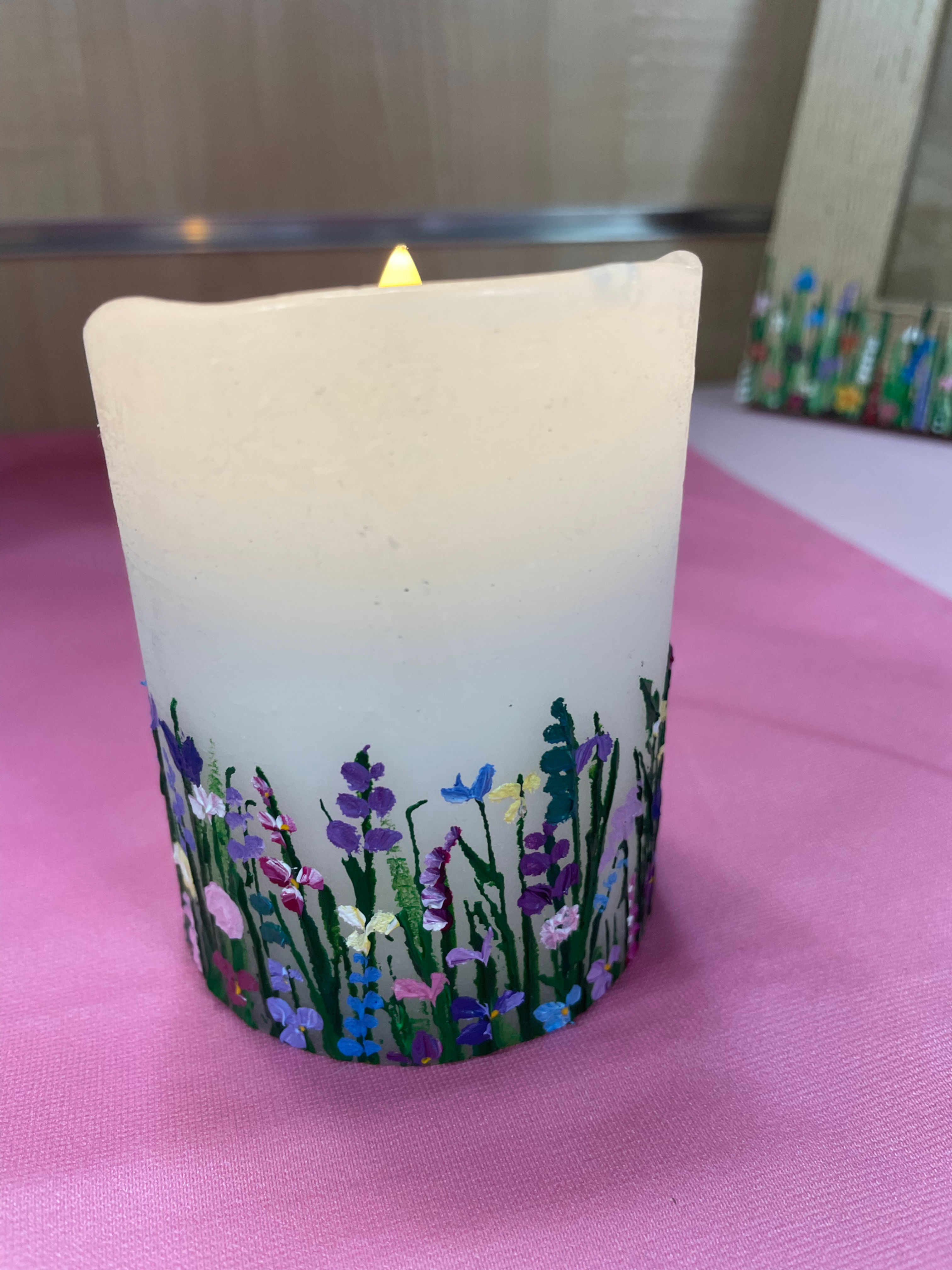 Hand painted white LED candle small