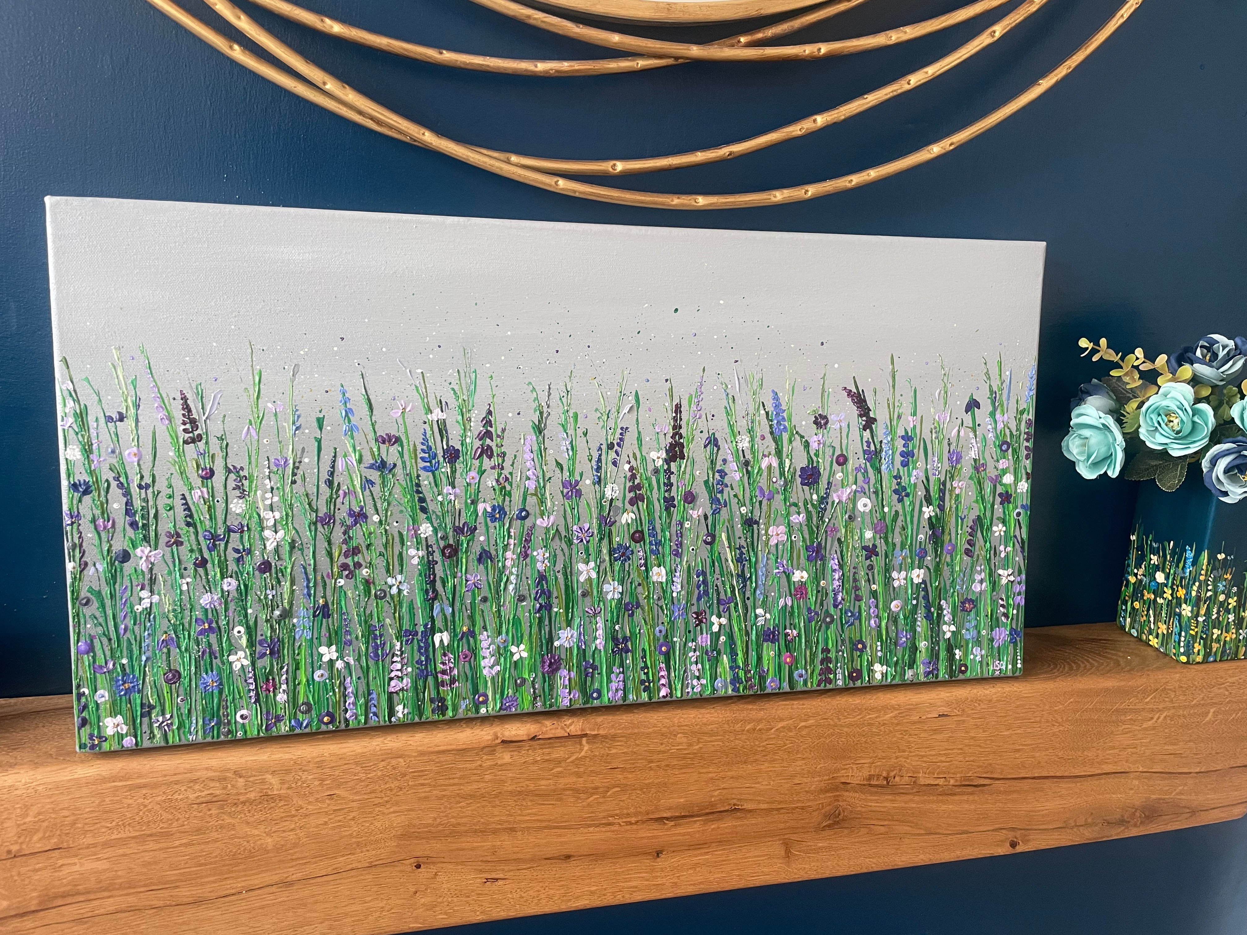 Original Canvas - grey Flowers - 60x30cm