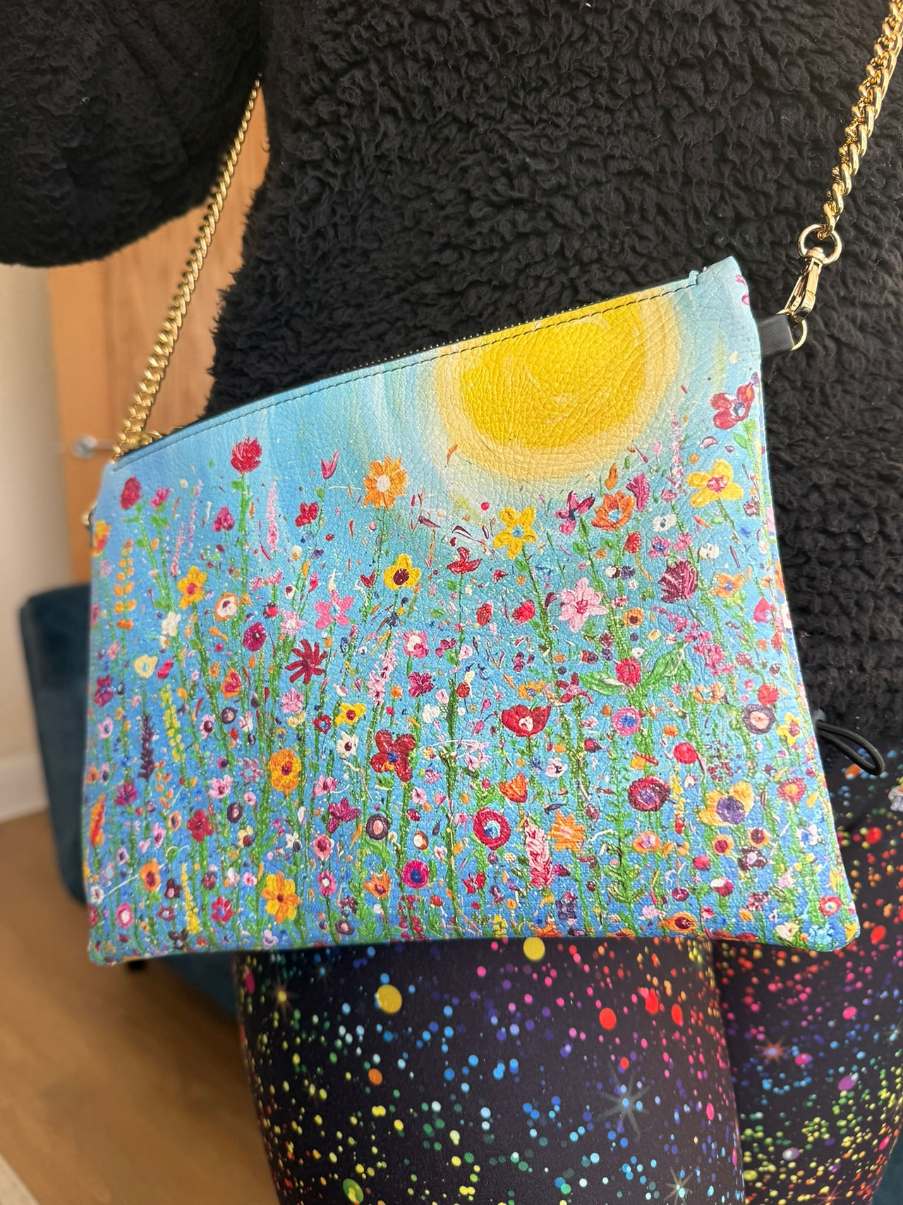 Handbag featuring original artwork by Lisa's Local Art Sun Blue
