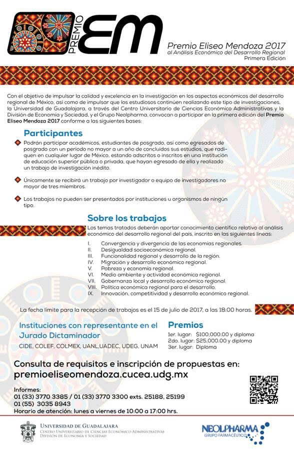 CONVOCATORIA: Premio Eliseo Mendoza al Análisis Económico del Desarrollo Regional