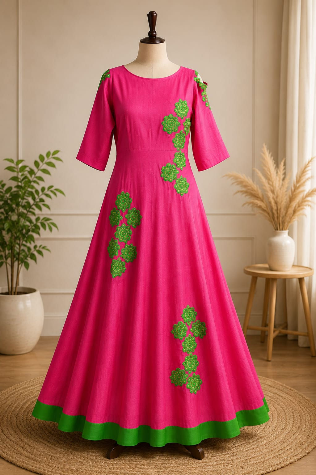 RASPBERRY PINK FLORAL FLARE ONE PIECE