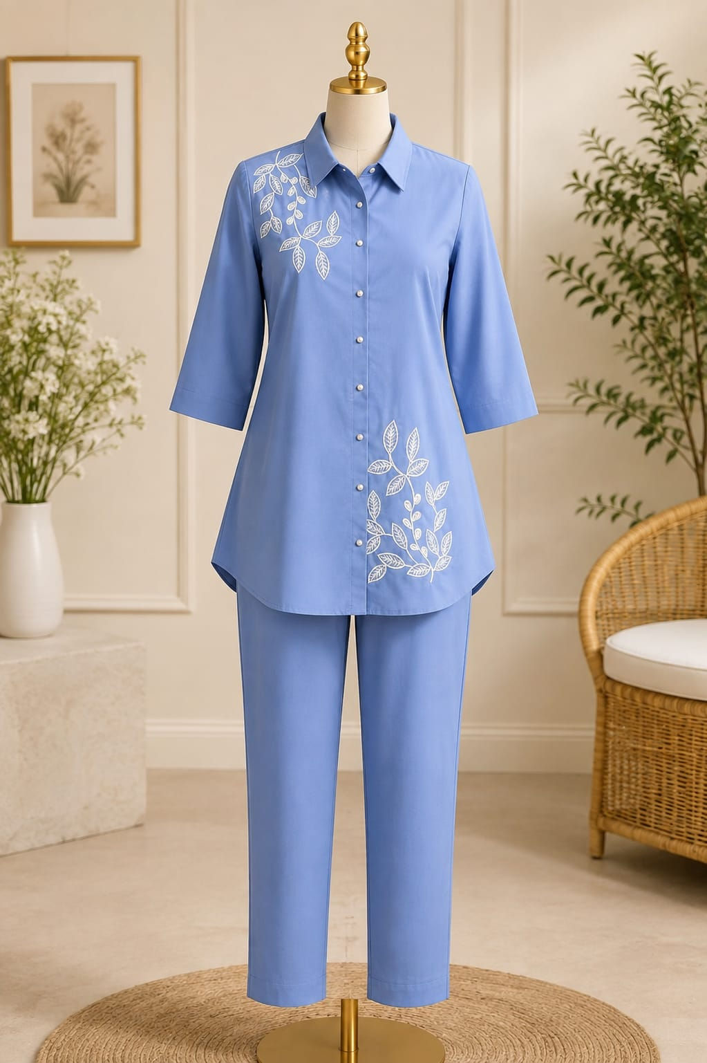 BLUE SHIRT AND TROUSER CO-ORD SET