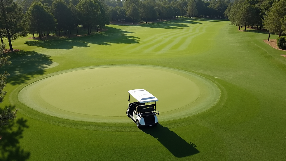 High angle view of a golf cart on a green golf course