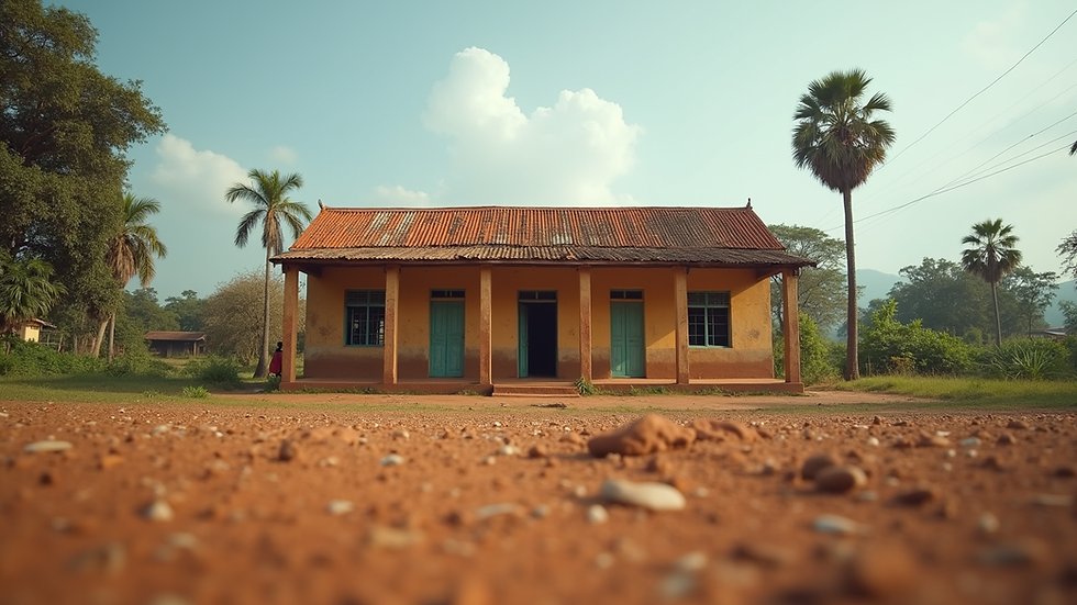 Eye-level view of a rural school building in Congo