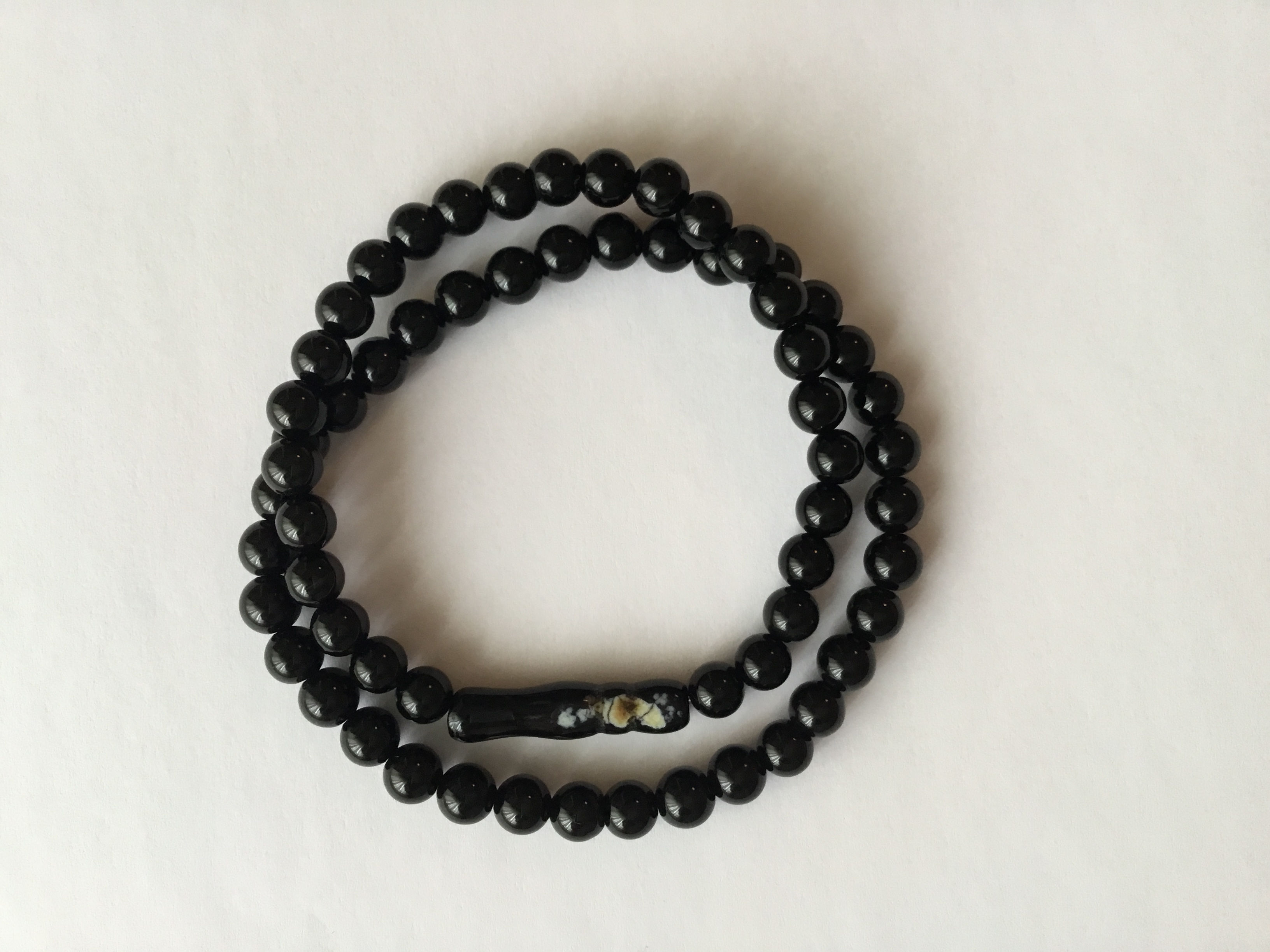 Set of Two 6 mm Black Onyx Beads & Quartz Tube Bracelets.
