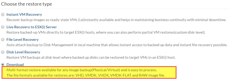 Choose how to restore using Vembu