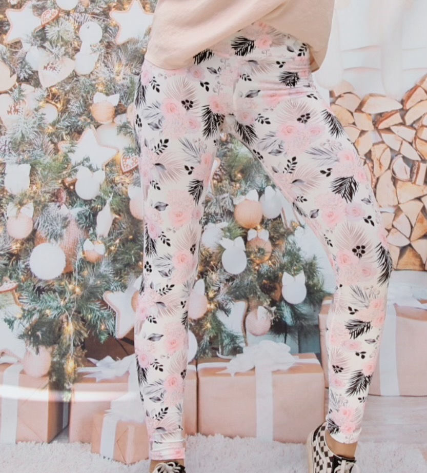 Thumbnail: Adult Pink and Black floral Leggings
