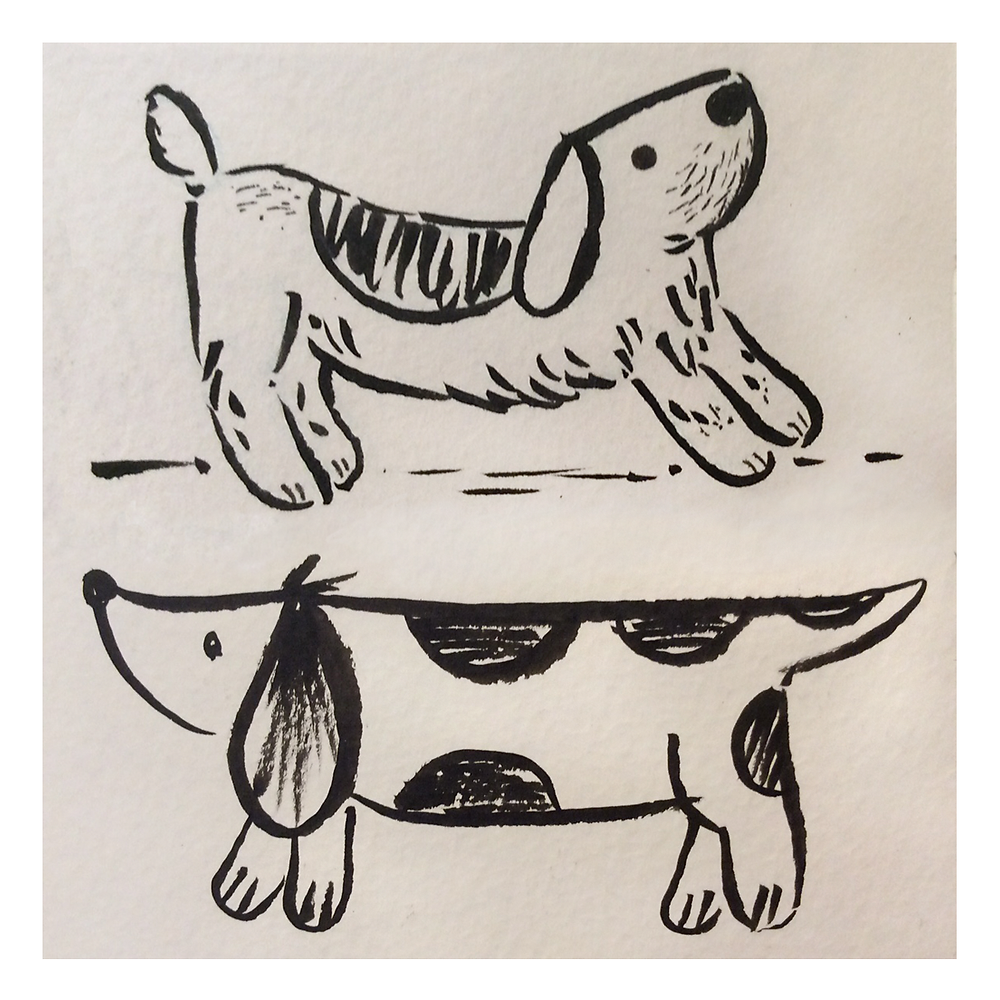 Dog sketches in brush pen