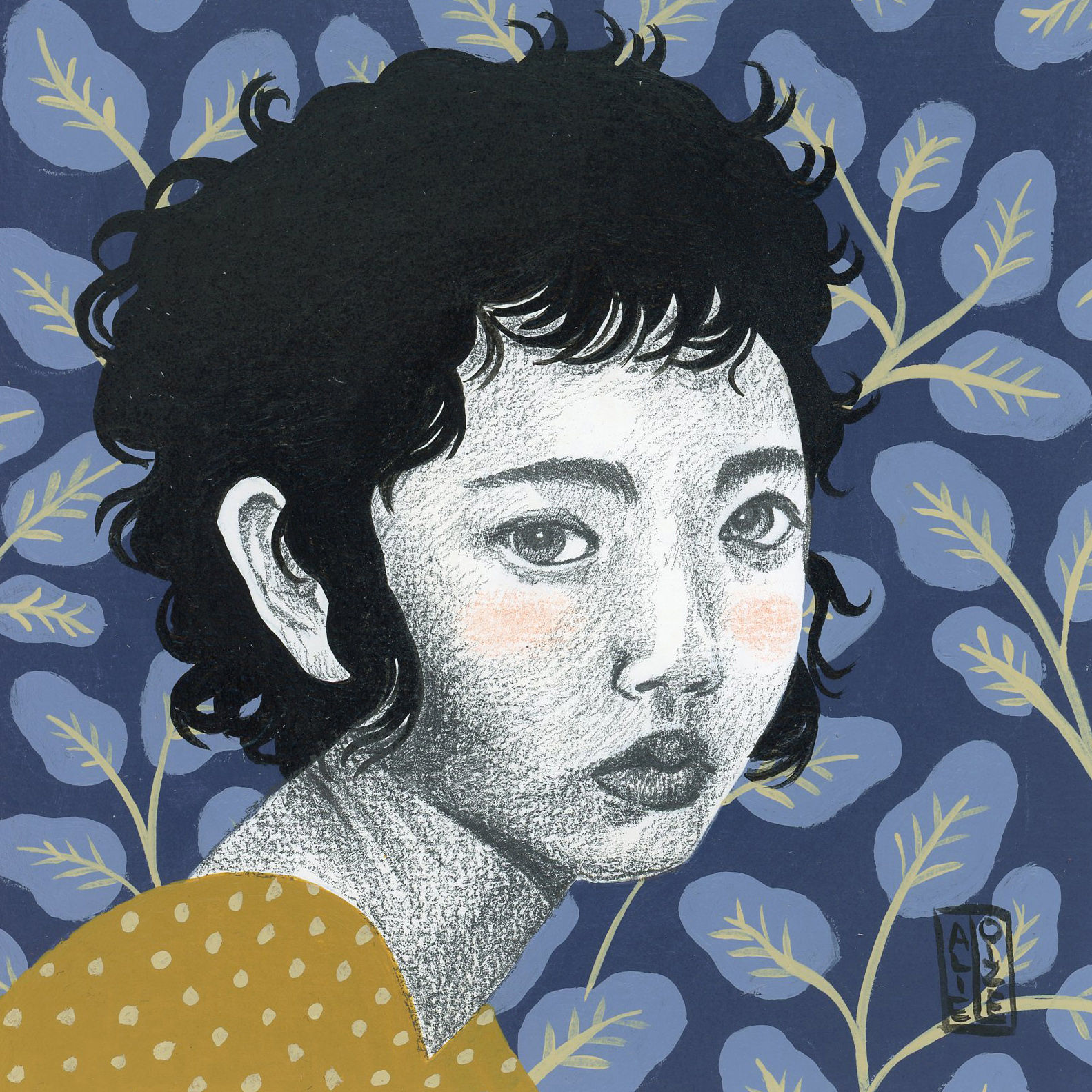 "Hayun", 13x13 cm, acrylique et graphite sur papier, 2025