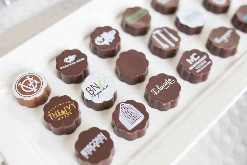 A display of custom chocolate caramels handmade at Chouquette