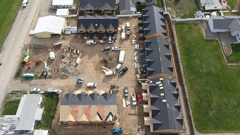 Construction site with multiple new buildings under development