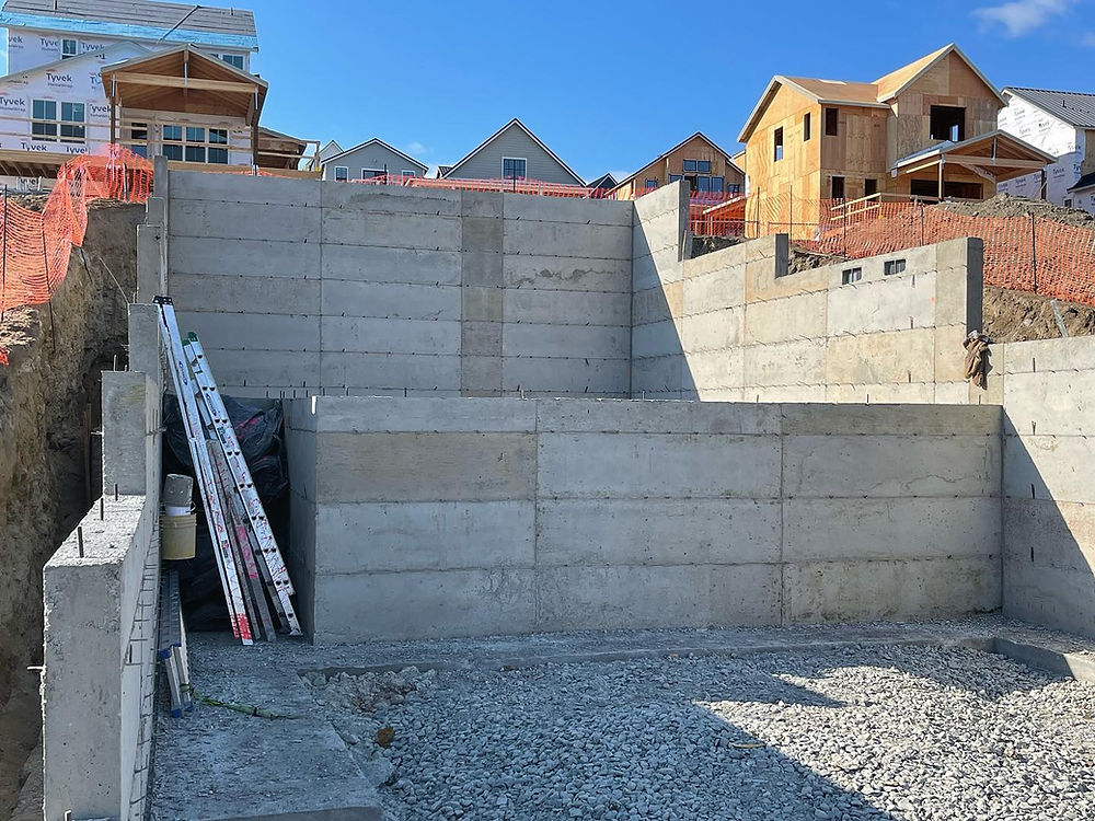 Concrete foundation walls for new homes under construction