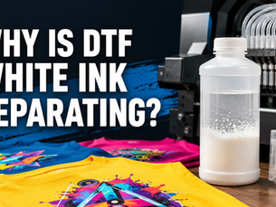 DTF printer white ink channel showing separation and nozzle banding compared to clean CMYK output