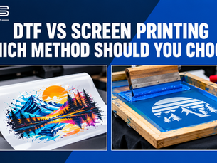 Side-by-side comparison of DTF transfer film and screen printing mesh screens used for custom apparel printing methods.