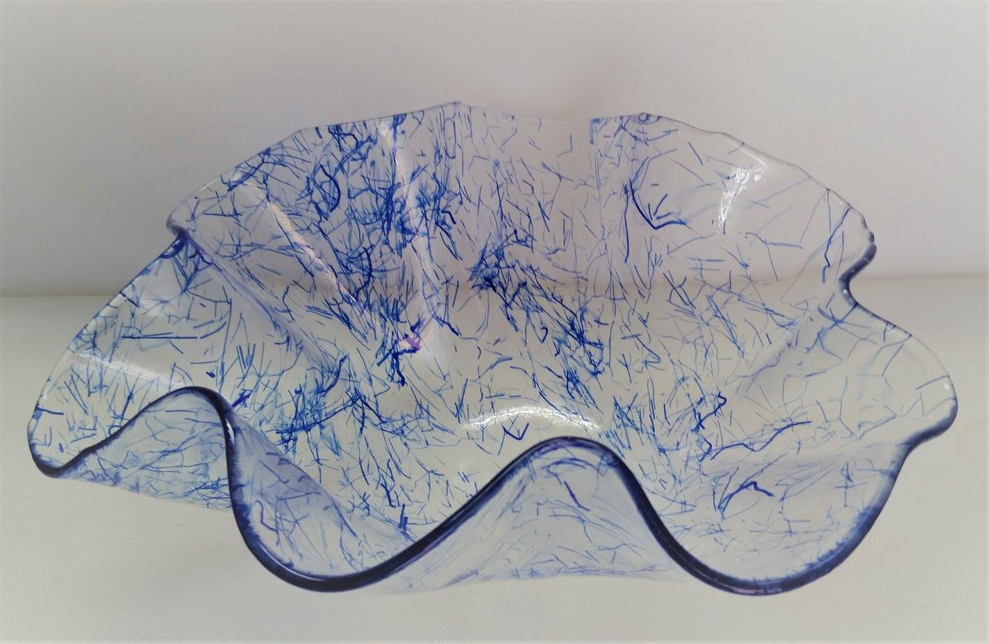 10 X 4 Inch High Bowl Clear with Blue Threads
