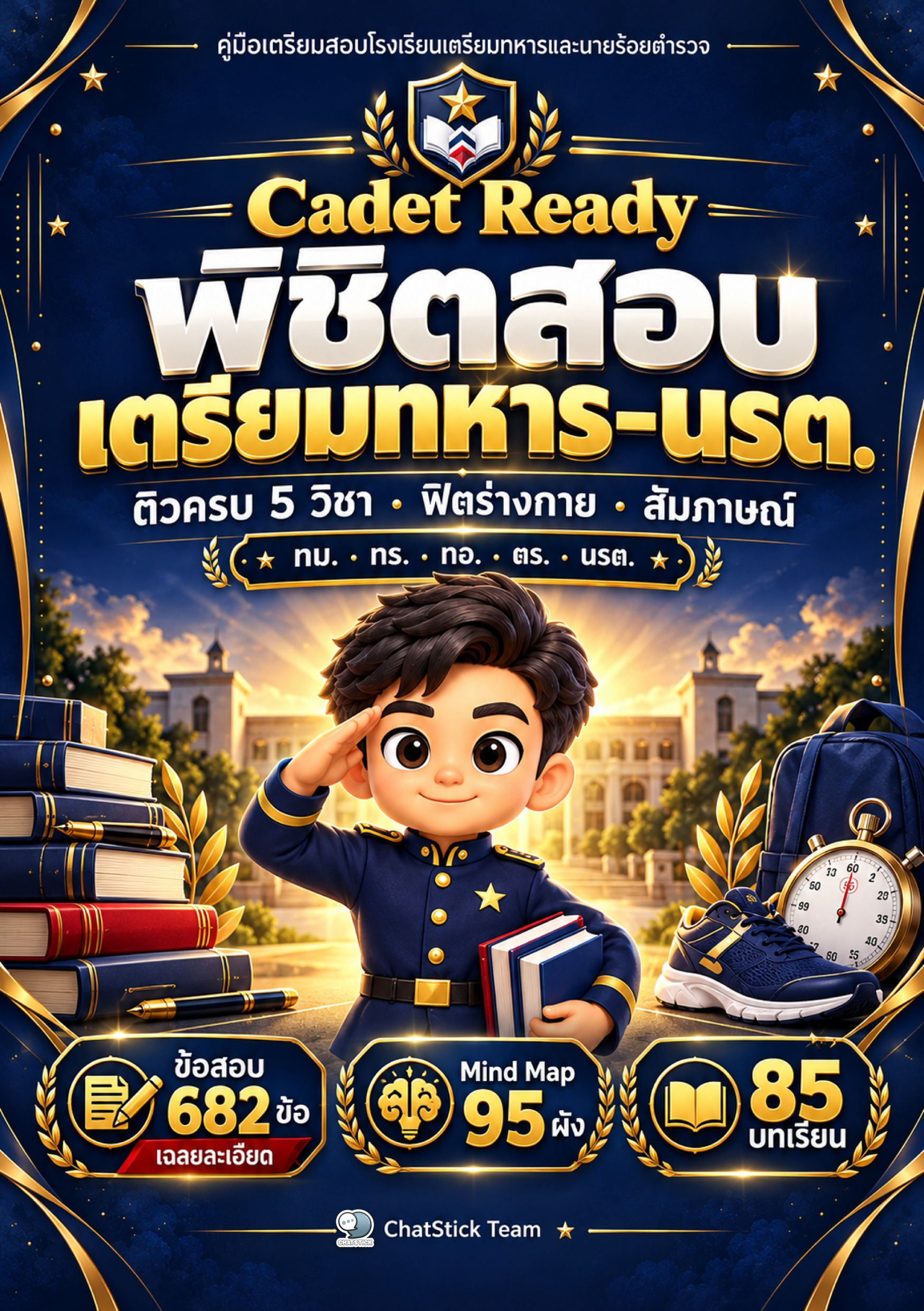 Cadet Ready พิชิตสอบเตรียมทหาร–นรต. ติวครบ 5 วิชา ข้อสอบ 682 ข้อ + Mind Map