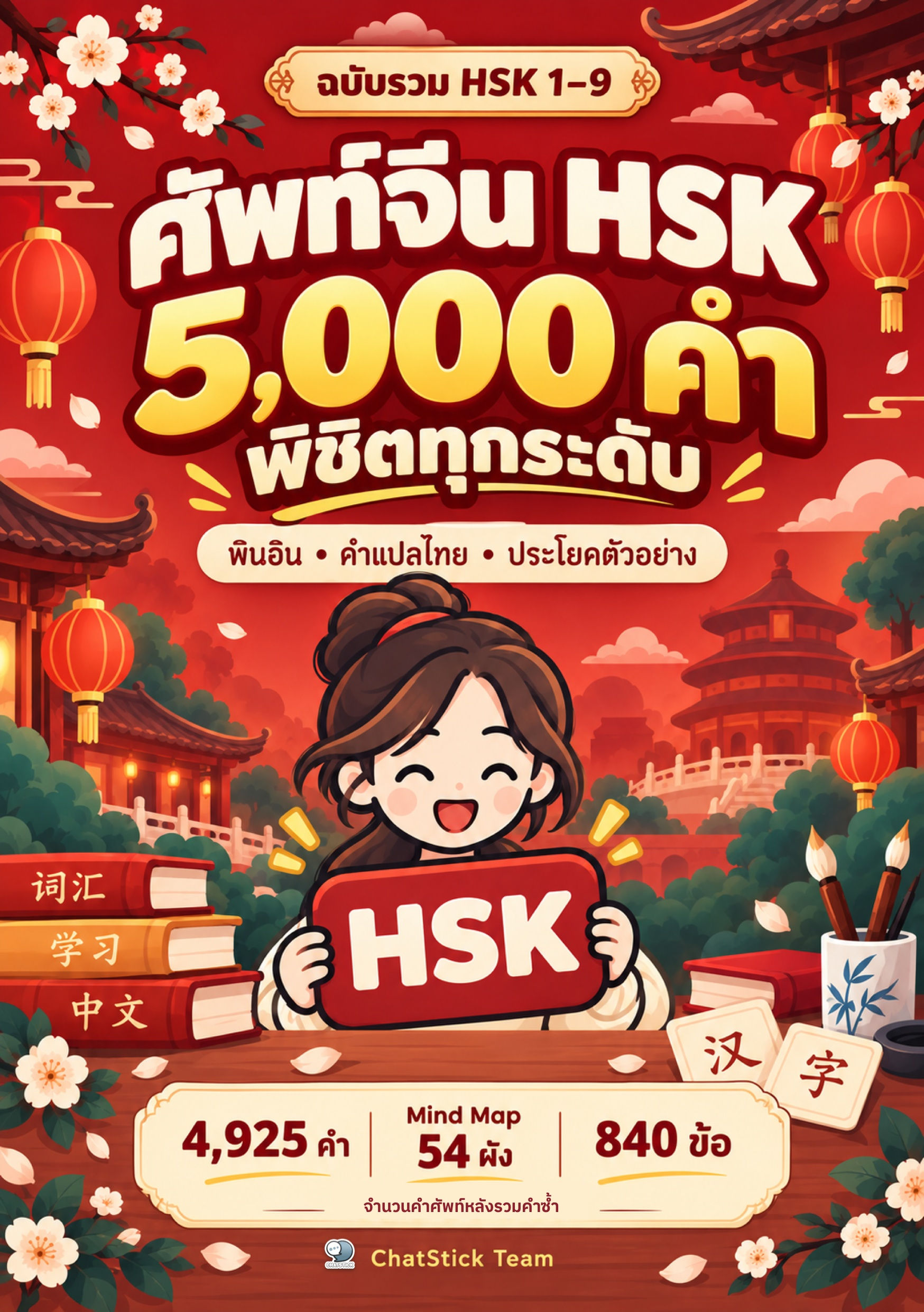 ศัพท์จีน HSK 5,000 คำ พิชิตทุกระดับ HSK 1–9 + Mind Map + 840 ข้อ