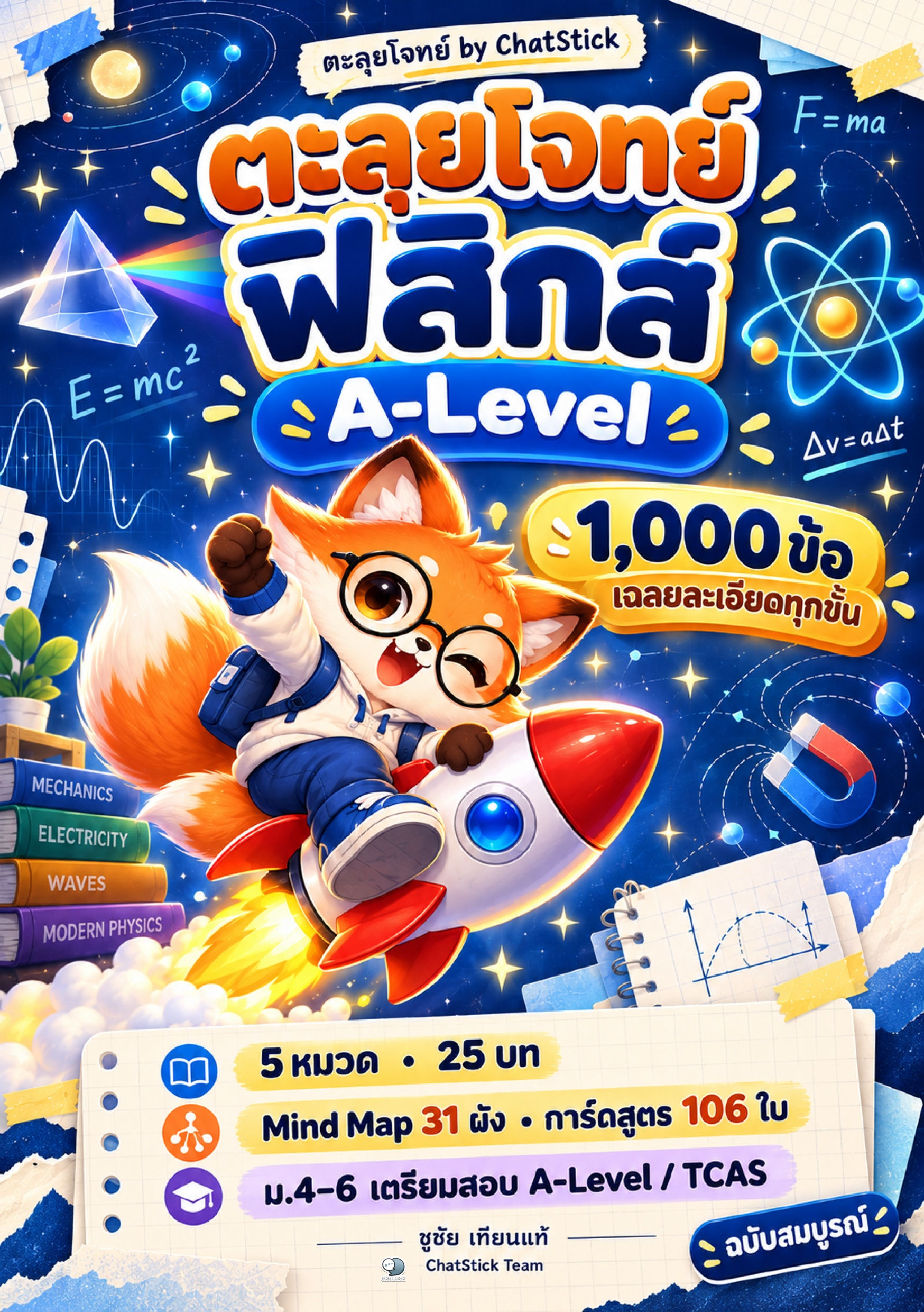 ตะลุยโจทย์ฟิสิกส์ A-Level 1,000 ข้อ เฉลยละเอียดทุกขั้น + Mind Map