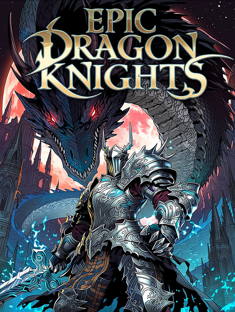 Cover of Epic Dragon Knights, a dark fantasy anime coloring book for adults by ChatStick Team
