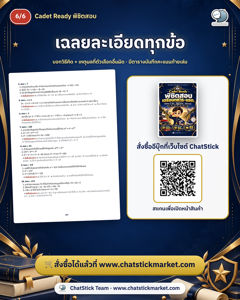 ภาพขนาดย่อ: Cadet Ready พิชิตสอบเตรียมทหาร–นรต. ติวครบ 5 วิชา ข้อสอบ 682 ข้อ + Mind Map