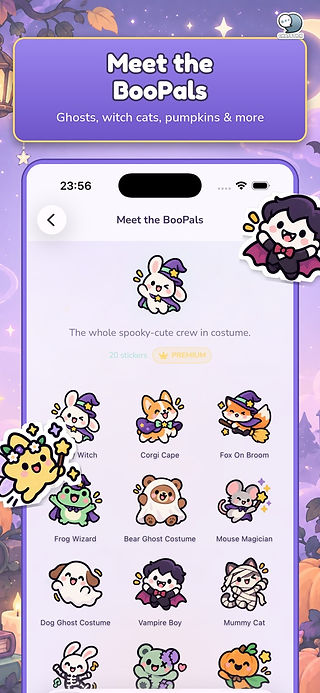 ชุดธีมสติกเกอร์ฮาโลวีนในแอป Cute Spooky Stickers