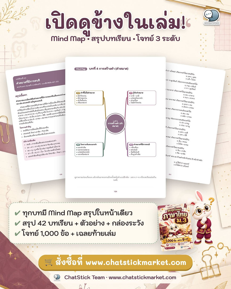 ภาพขนาดย่อ: ตะลุยโจทย์ ภาษาไทย ม.3 (1,000 ข้อ ครบ 9 บท + Mind Map)