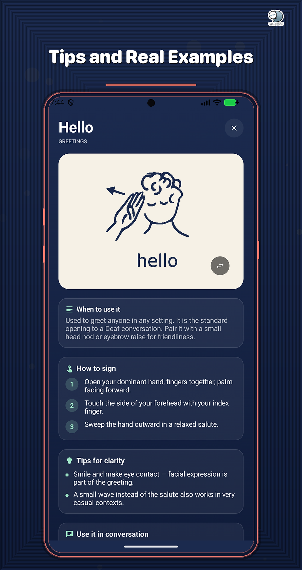 ASL Handsign Tutor Android App 美國手語練習測驗畫面