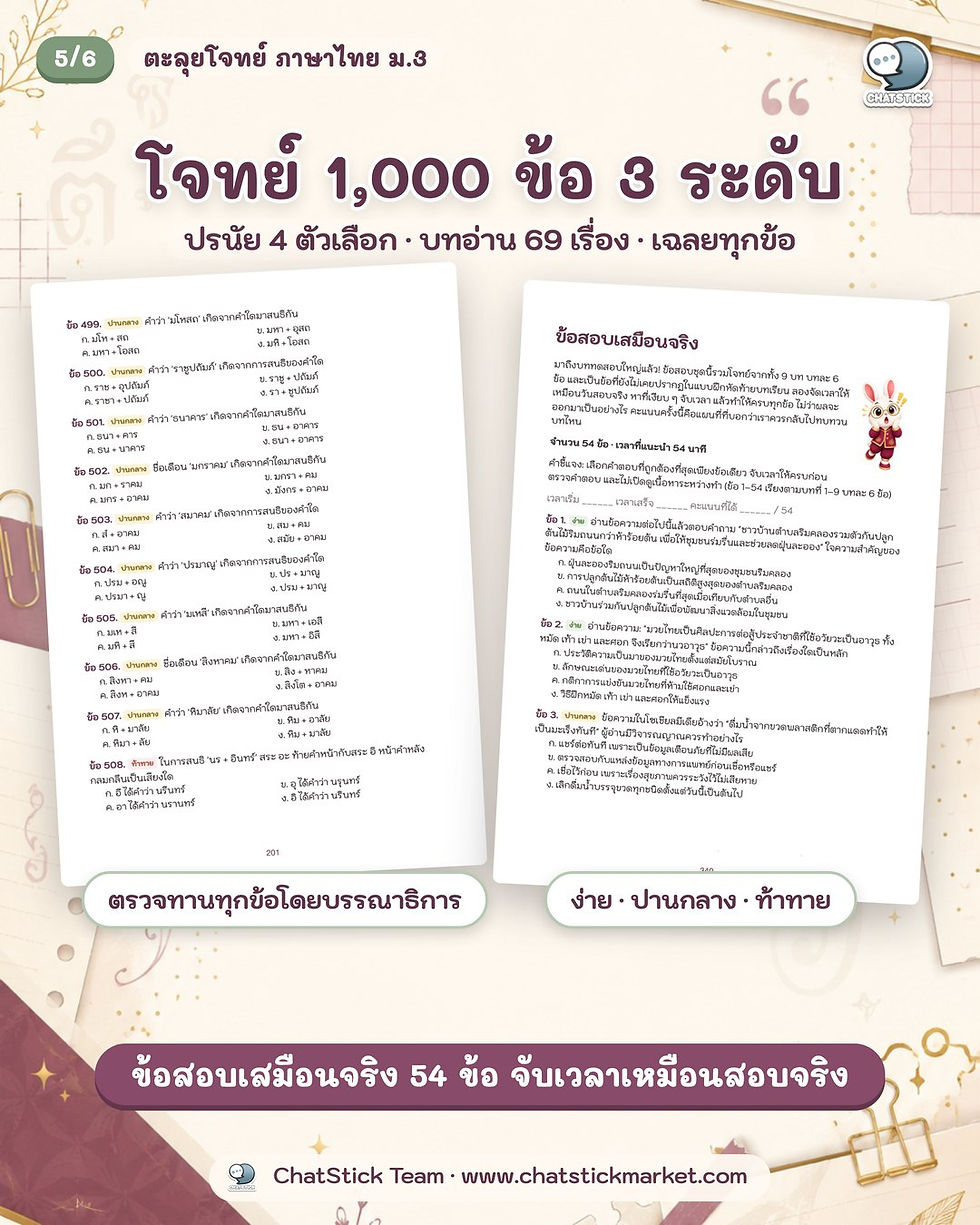 ภาพขนาดย่อ: ตะลุยโจทย์ ภาษาไทย ม.3 (1,000 ข้อ ครบ 9 บท + Mind Map)