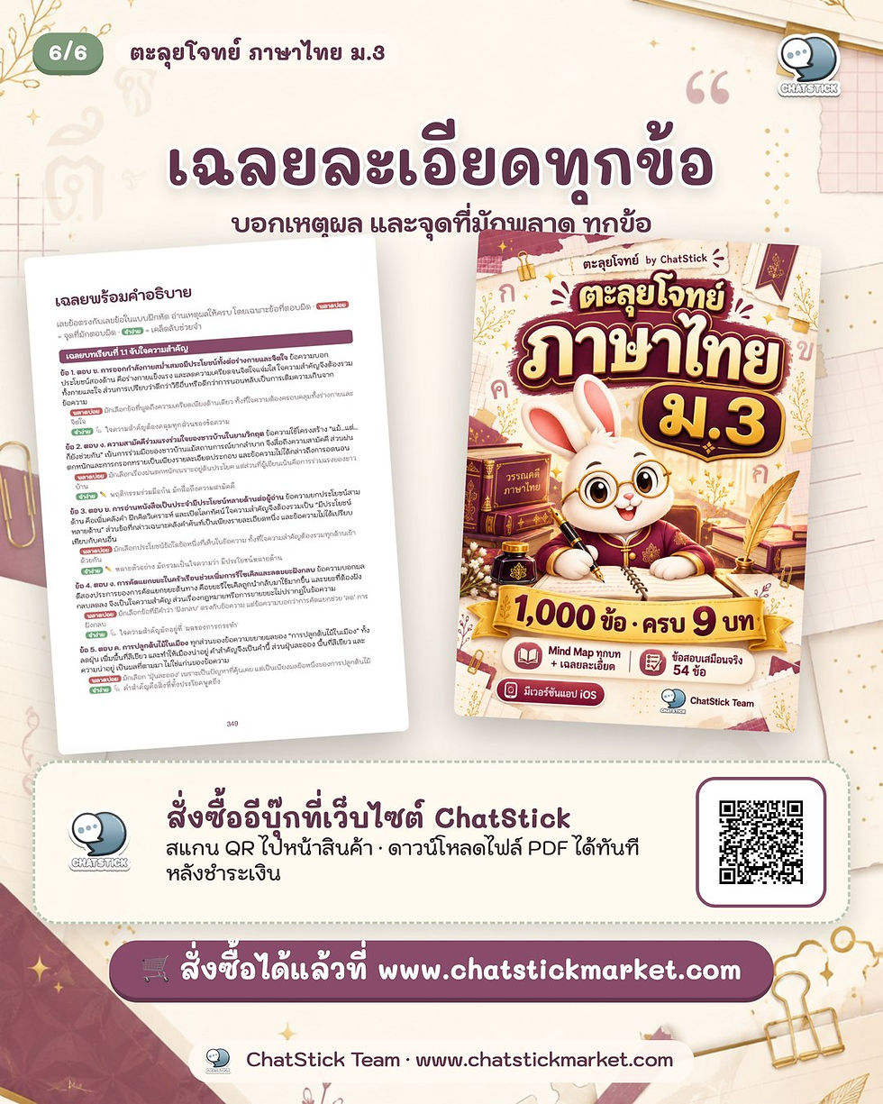 ภาพขนาดย่อ: ตะลุยโจทย์ ภาษาไทย ม.3 (1,000 ข้อ ครบ 9 บท + Mind Map)