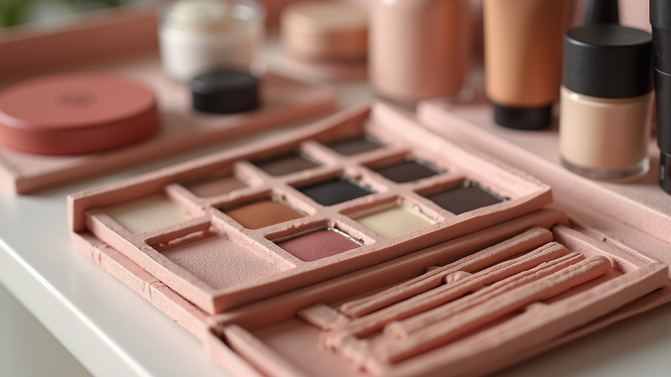Close-up view of a makeup kit featuring vegan and cruelty-free products