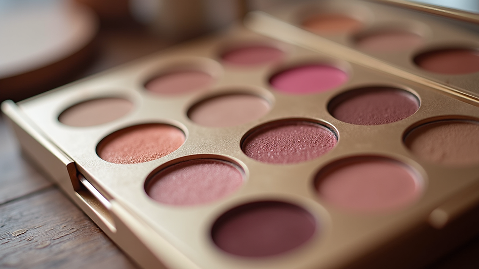 Close-up view of bridal makeup palette with various shades