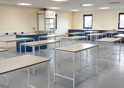 Modern research laboratory fitted with hygienic lab bench systems and integrated sink workstations for scientific applications
