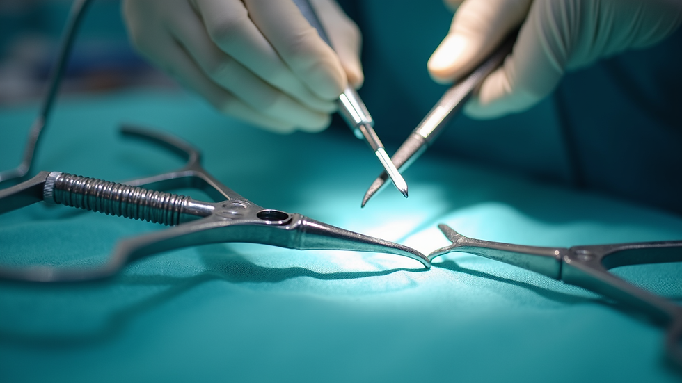 close-up view of surgical instruments for eyelid surgery