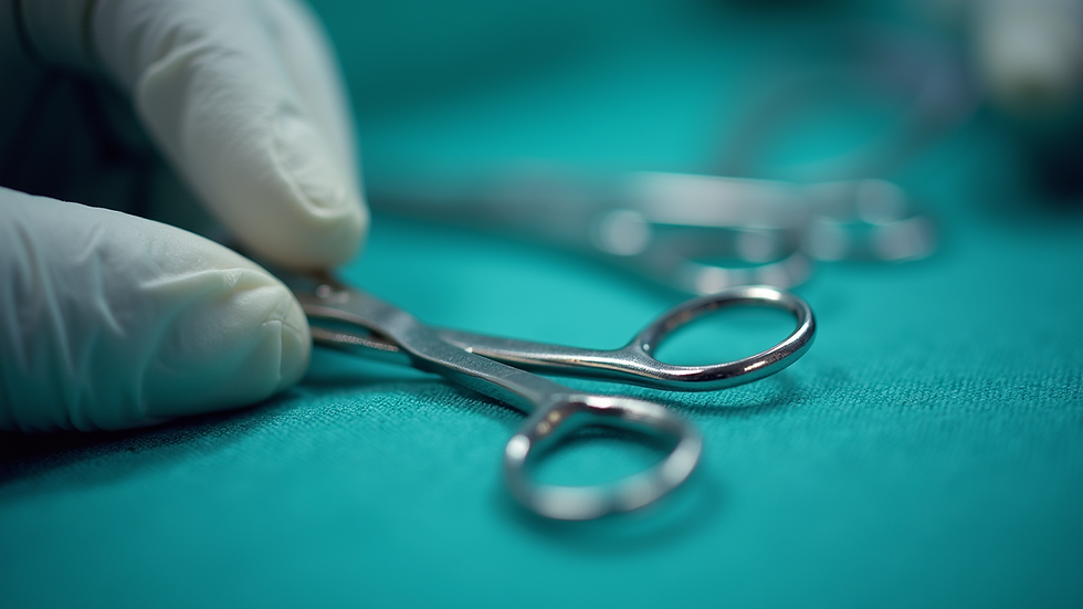 close-up view of surgical instruments prepared for eyelid surgery