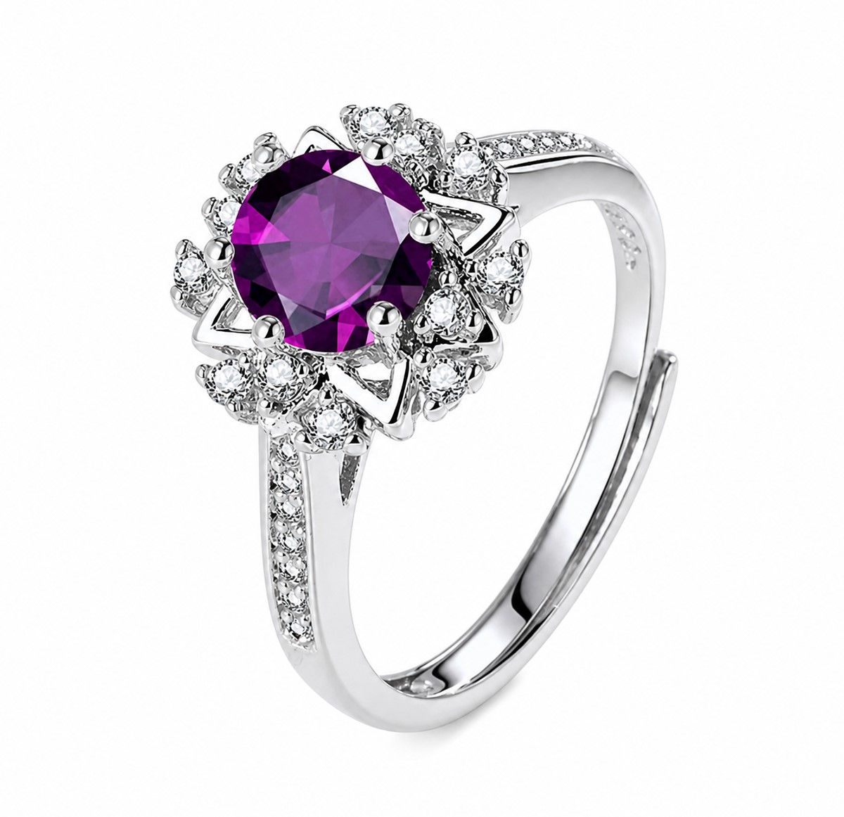 Adjustable Royal Amethyst Starburst Halo Ring