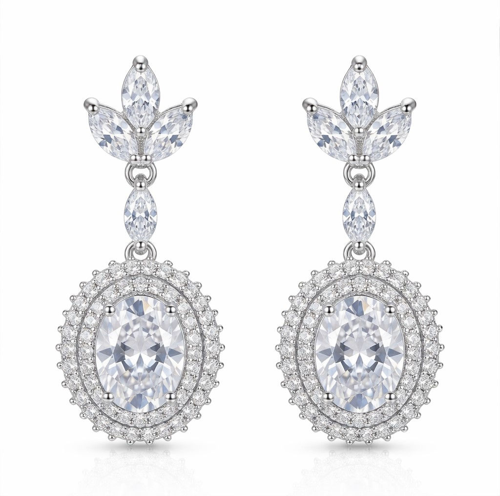 Classic Oval Halo Drop Earrings