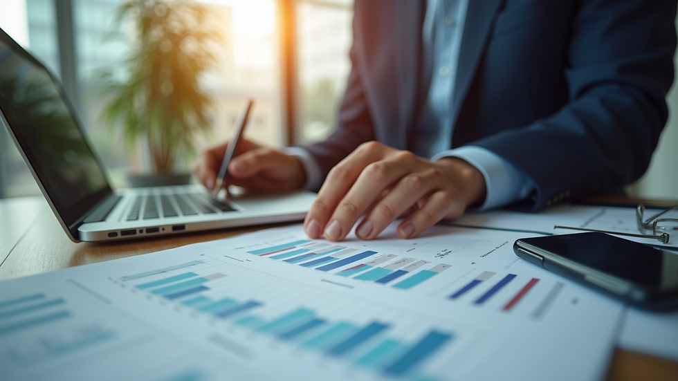 Close-up view of a financial analyst reviewing equipment finance options