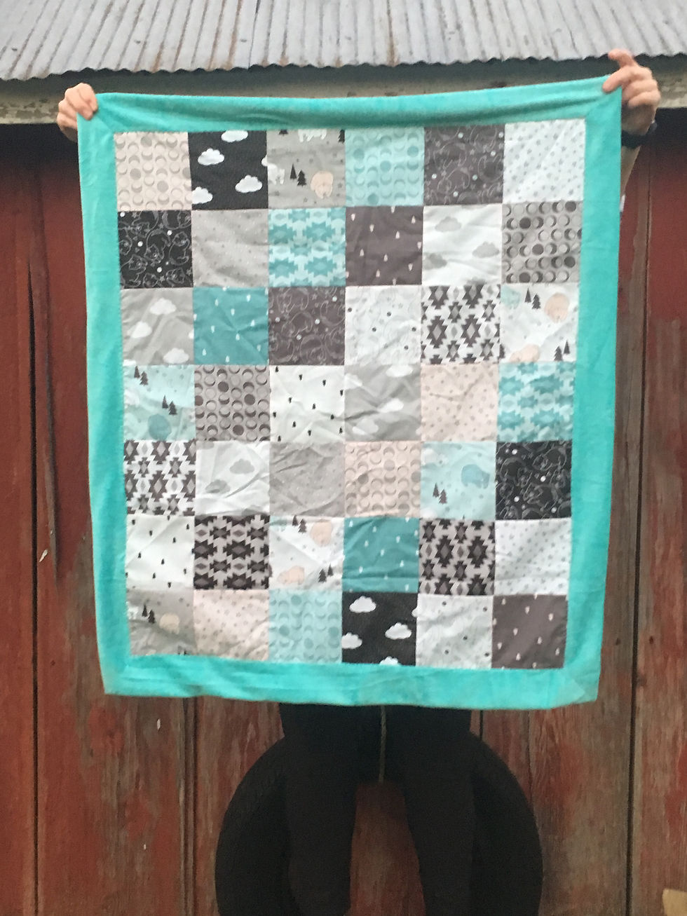 Thumbnail: Blue Minky Sleeping Bears- Self Binding Quilt