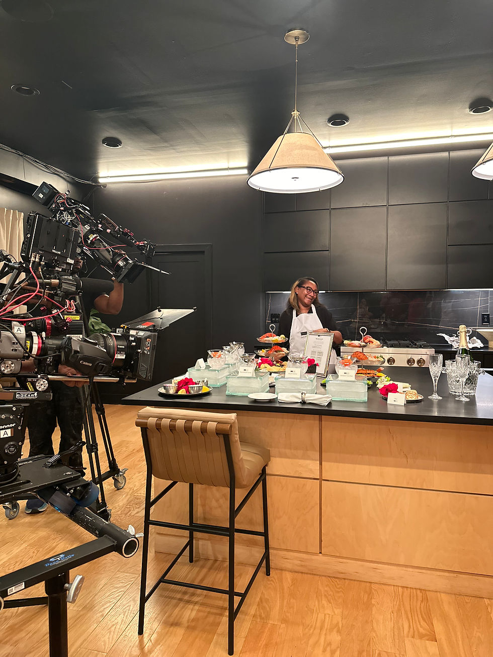 Eventful ATL filming a caviar-tasting date scene on Brav's Kings Court