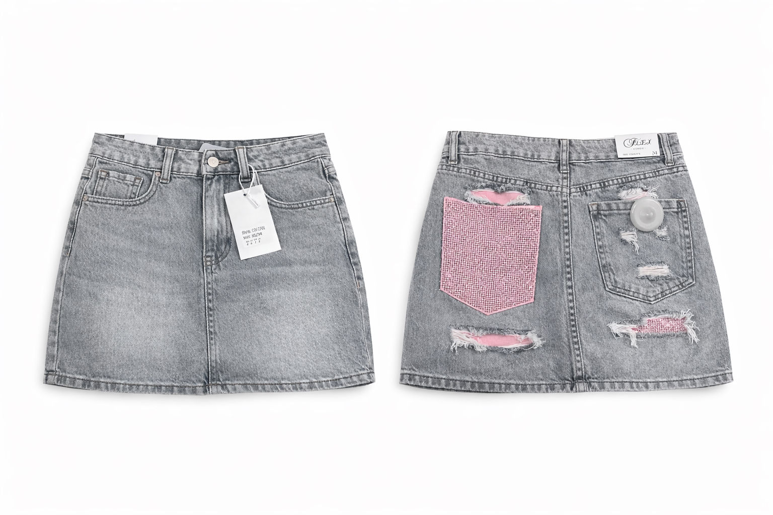 Gonna grigia tasca rosa 