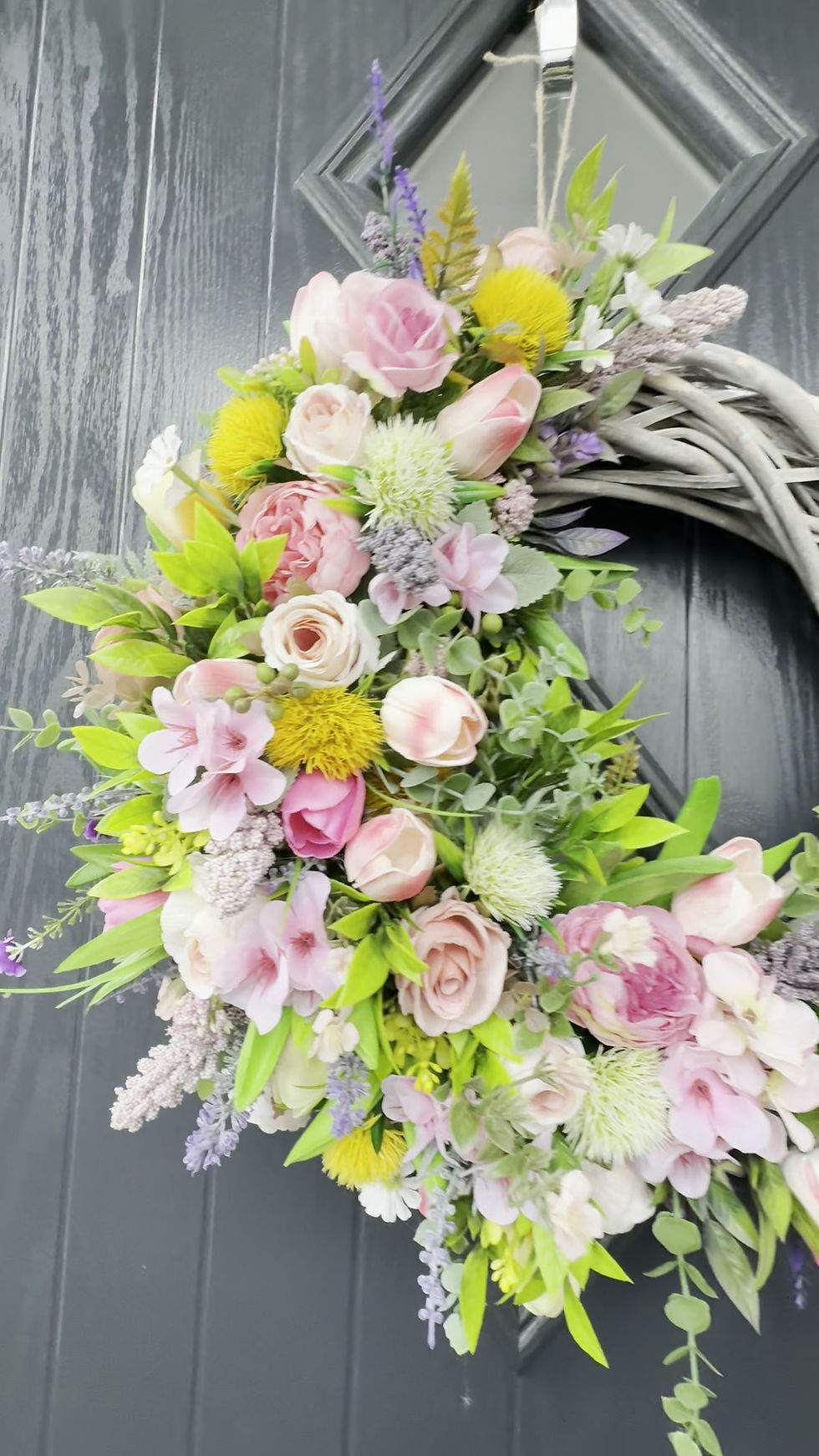 Thumbnail:  Large Willow Handmade Wreath with Mixed Spring / Summer Flowers