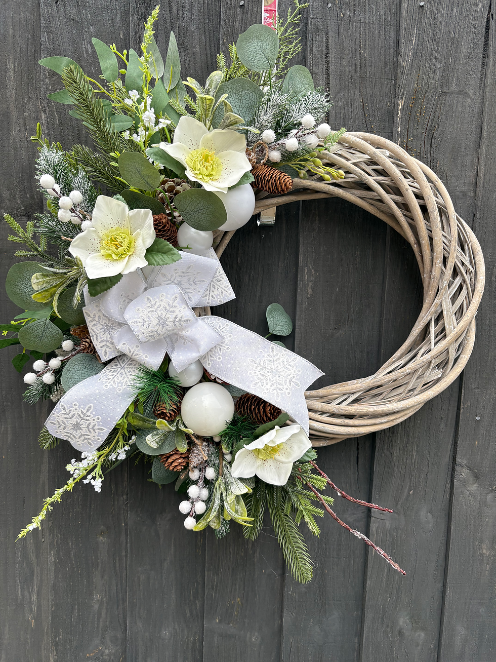 Thumbnail: Handmade Christmas Wreath in white & greens 